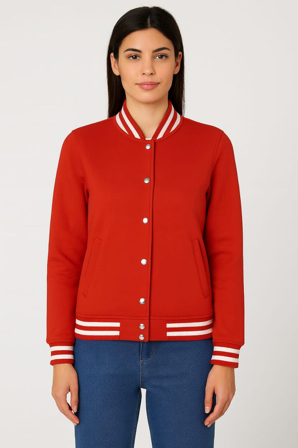 Women’s Red Varsity Jacket – Sporty, Stylish & Comfy